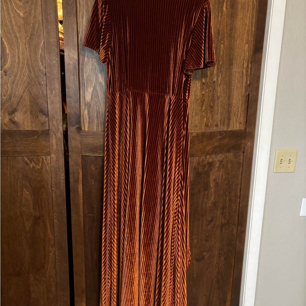 Baltic Born Rust Velvet Asymmetrical Wrap Dress - Picture 2 of 5